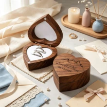 Personalized Heart Walnut Ring Box, Custom Engraved Bearer Box, Engraved Ring Box, Wedding Ring Box, Engage Ring Box, Ring Holder, Custom Ring Box - Multi-color Heart-shaped Walnut Ring Box - View 6
