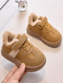 Autumn/Winter Unisex Baby Warm Skate Shoes, Thermal Lined, Hook And Loop Closure, Patchwork Upper, Soft Sole, Anti-Slip, Versatile Comfortable Casual Shoes For Kids - Yellow - View 6