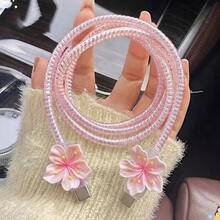 1 Set, Cute 3D Pink Cherry Blossom Pattern Data Cable Protector, Anti-Breakage, Type-C/Phone Data Cable Protector, Charging Cable Not Included - Solid Pink With Large Stamen - View 4
