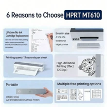 HPRT MT610 Portable Wireless Printer, Mini Bluetooth Wireless A4 Thermal Paper Printer, Portable Small Printer, Compatible With IOS, Android, And Laptop, Inkless Black And White, For Students, Home, And Office - Greyish White - View 2