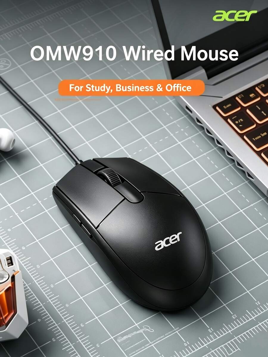 Acer OMW910 Wired Mouse - Precise And Responsive, Ergonomic Design, Comfortable Grip, Suitable For Business And Home Use, Ideal For Office Environments - View 1