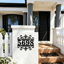 4 Sizes Available!Custom Metal House Number Sign, Ornate Scroll Wrought‑Iron Style Address Plaque, Personalized Black Cutout House Numbers, Weather‑Resistant Outdoor Wall Decor For Front Door, Porch, Gate, Housewarming Gift - Black - View 10
