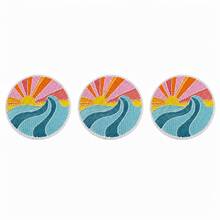 1pc/2pcs/3pcs/4pcs Vintage Sunrise Ocean Wave Iron-On Patch, Round Bohemian Style Sun Ocean Nature Embroidered Applique - Multicolor - View 9
