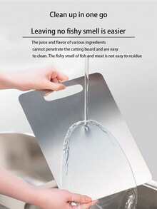 1pc Stainless Steel Double-Sided Cutting Board, Kitchen Rolling Pin, Antibacterial, Hanging Hole - Silver - View 4