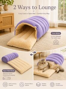 2-In-1 Convertible Pet Bed, Corduroy Outer + Plush Inner Cat Sleeping Bag, Button & Zipper Design Multi-Style Kitten & Puppy Nest, Soft & Warm Indoor Cat & Small Dog Pet House, Multiple Colors Suitable For Home Daily Rest - Multicolor - View 2