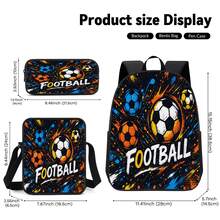 Football 2D Print 3 Pieces Backpack Set, Large Capacity Backpack With Crossbody Bag And Pencil Case, Side Elastic Mesh Pocket For Water Bottle, Wide Breathable Shoulder Straps, Sporty Style For Daily Commute, Travel And Casual Storage - Printed Bag - View 6