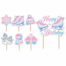 1Set Blue Pink Ice Skating Cake Topper Set, 1 Large Cake Topper And 24 Cupcake Toppers Set Winter Snowman Snowflake Cupcake Toppers For Winter Themed Birthday Party Decorations Christmas Themed Birthday Party Decorations - View 2