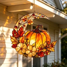 1PC Harvest Moon Pumpkin Flower Acrylic Sun Catcher (2D Flat), Suitable For Autumn, Halloween, Thanksgiving, Home Decor, Autumn Window Hanging Gift, Rustic Style Decoration - Pumpkin Flower Acrylic Sun Catcher (2D Flat) - View 1