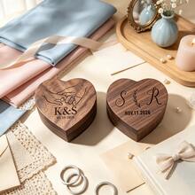 Personalized Heart Walnut Ring Box, Custom Engraved Bearer Box, Engraved Ring Box, Wedding Ring Box, Engage Ring Box, Ring Holder, Custom Ring Box - Multi-color Heart-shaped Walnut Ring Box - View 3
