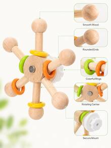 1pc 360° Rotating Wooden Bird Cage Doll With Colorful Rings, Parrot Interactive Rotating Intelligence Doll, Natural Wood Hanging Doll, Suitable For Parrots, Cockatiels, Lovebirds, Sun Conures, Small Bird Cage Accessory - A+B - View 5