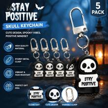 1/5pcs Cute Grim Reaper Keychain Stay Positive Quote 3D Soft Rubber Key Ring, Halloween Backpack Bag Charm Encouragement Holiday Gift - Halloween Grim Reaper - View 1
