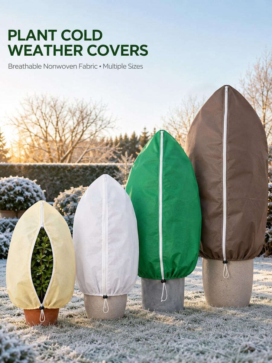 1 st frostskyddspåse för växter i flera storlekar, non-woven, med dragkedja och dragsko, andningsbar och vattengenomsläpplig, frostskyddande överdrag för vinter, utomhus, träd, krukväxter, buskar och blommor, skyddande jacka för trädgårdsväxter i kallt väder - Multifärgad - Visa 1