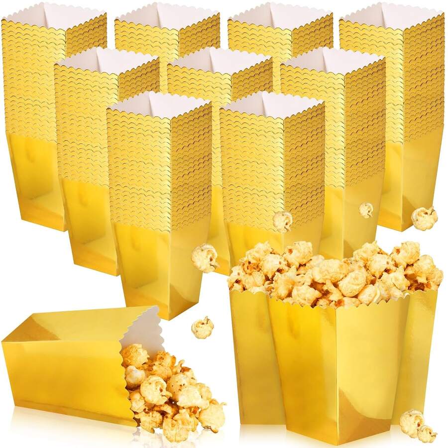 48/24/12PCS/1PC Kotak Popcorn Emas 4.35X2.76X1.97in Kotak Popcorn Kertas Mini Wadah Popcorn Karton Cocok Untuk Camilan Pesta Permen Kantong Popcorn Ulang Tahun Pernikahan Tempat Popcorn - MultiWarna - View 1