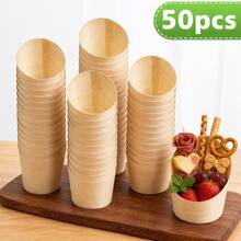 25/50pcs Disposable Mini Wooden Appetizer Plates, Mini Wooden Slanted Food Cups, Perfect For Appetizers, Platters, Vegetable Salads, Snacks, Fries, Desserts, Nuts, Suitable For Parties, Weddings, Catering Events And Various Occasions - View 9