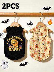 LUCKIE PAW 2pcs/Set Halloween Cute Bear Fun Pattern Pet Vest, Physical Flea Prevention, Reduce Shedding, Heat Insulation, Breathable, Suitable For Small And Large Dogs And Cats, Indoor And Outdoor - Black - View 1