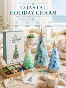 One Piece Of Sea Glass Christmas Tree Series Set, Handmade Desktop Sea Glass Art, DIY Holiday Decoration, Sea Glass Christmas Tree Making Kit, Creative Gift, Suitable For Adults, Sea Glass Halloween Christmas Tree Making Kit, Holiday Desktop Ornament. - Multiple Styles - View 2