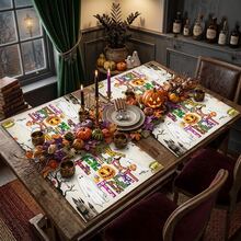 1/4/6pcs Halloween Series Cute Ghost Pattern Printed Placemats Suitable For Home Kitchen/Heat-Resistant Table Mat Kitchen Table Protection Party Scene Decoration - Multicolor - View 3