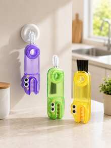 2pcs/Set 3-In-1 Cup Lid Cleaning Brush, Multi-Functional Brush Suitable For Travel Cup Lids, Water Bottle Caps And Cups, Detachable Mini Brush Can Clean Hard-To-Reach Areas, Cute Cartoon Design - View 9
