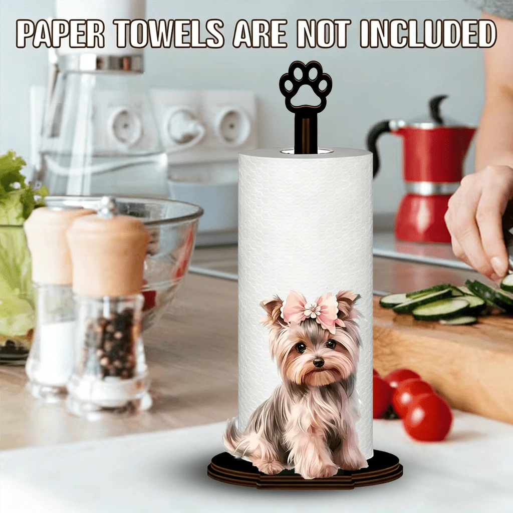 Tempat Tisu Dapur Akrilik Motif Yorkshire Terrier dengan Pengait Jejak Kaki, Alas Stabil, Desain Yorkshire Terrier yang Lucu, Rak Gulungan Tisu Dapur untuk Meja, Dapur dan Kamar Mandi, Pengatur Penyimpanan, Tisu Dapur Tidak Termasuk - MultiWarna - View 1