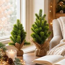 Mini Christmas Tree Decoration With Burlap Base, Small Artificial Pine Tree, Suitable For Desk, Office Desk, Farmhouse Style Home Holiday Decor - Multicolor - View 1