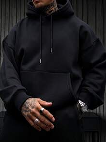 Men's Autumn/Winter Classic Solid Color Hoodie - Black - View 3