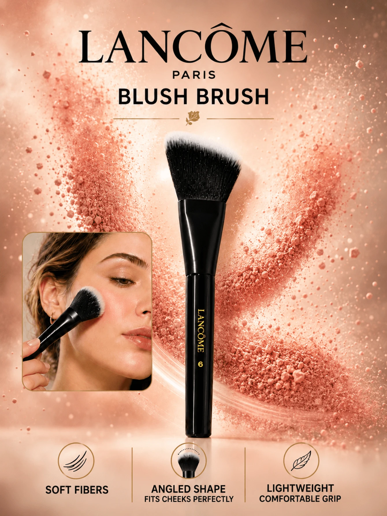 Lancôme Blush Brush, Single Piece, Slanted Soft Bristles For Easy Blending, Comfortable Handle, Creates Natural Blush, Suitable For All Skin Types
