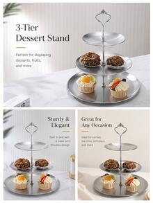 1pc Stainless Steel Multi-Layer Household Storage Tray, Nordic Style Dessert Stand, Afternoon Tea Snack Plate, Luxury Party Decoration - Multicolor - View 4