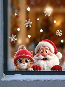 1pc Delightful Christmas Window Clings With Static Adhesion Double Sided Xmas Glass Decals For Homemakers And Retailers Removable Santa Window Stickers For Glass Door Showcase Display Holiday Glass Decals Home Room Decor Christmas Window Decals - Multiple Styles - View 6