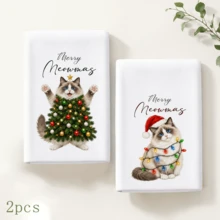 2/4/6件組聖誕主題貓咪浴室毛巾套組，浴室套組，Merry Meowmas 小貓手巾，浴室裝飾與配件，廚房裝飾與配件，聖誕禮物 - 彩色 - 查看 9
