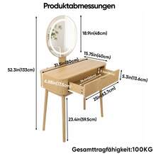 80 X 40 X 133 Cm Dressing Table / With LED Light Vanity / 1 Large Capacity Drawer / Easy To Assemble / Modern Design / Suitable For Bedroom, Small Room / Oak (Without Chairs) - Oak Color - View 10