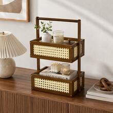 2-Tier Bamboo Cosmetic Storage Rack With Handle, Desktop Organizer For Perfume, Skincare, Beauty Products, Bathroom Vanity Shelf, Bedroom Dressing Table Makeup Display Rack - View 5