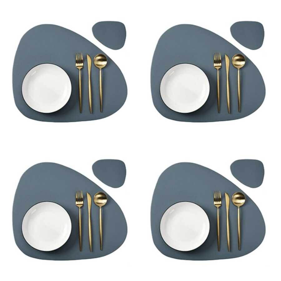16pcs Blue Placemats & Coasters Set (Placemat + Coaster), Triangle Placemats, Table Decor Placemats, Holiday Gift Placemat Set (2pcs Set Includes 1 Placemat + 1 Coaster) (4pcs Set Includes 2 Placemats + 2 Coasters) (8pcs Set Includes 4 Placemats + 4 Coasters) - SH-cD Blue - View 1