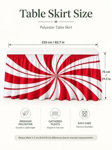 Christmas Peppermint Swirl Table Skirt, Red White Candy Stripe Polyester Table Cover, Festive Holiday Party Decor For Dessert Table, Buffet, Dining Room, Kitchen, Banquet And Xmas Home Decoration - F - View 4