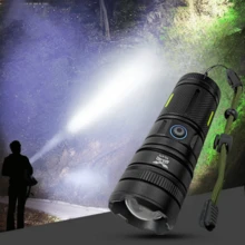 AGUILAMEX Long-Range LED Flashlight Super Powerful Hand Lamp With Ropes To Prevent Falling, Built-In Rechargeable Battery, Type-C Charging Torch And Reverse USB Charging For Cell Phone, For Various Use Scenes Fishing, Home, Outdoor Activities, Etc. - Black - View 8