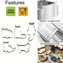 5pcs Korean Cartoon Cat Shaped Cookie Cutter Mold, Baking Tools Fruit Slicers - 5PCS Silver Cat - View 3