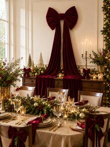 71 Inch Large Burgundy Velvet Christmas Tree Bow Decoration, Luxury Satin Ribbon Bow With Long Tail, Elegant Christmas Tree Topper, Suitable For Holiday Party, Door Decor, Wreath, Fireplace Mantel, Home Decor And Wedding Decoration - Claret - View 6