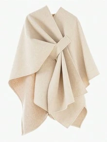 1pc Women's Solid Color Striped Fashion Warm Shawl, Autumn/Winter - Champagne - View 4