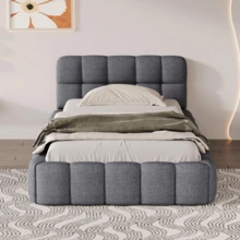 3ft Bubble Upholstered Single Bed Frame 90x190cm,Low Platform Bed - Grey - View 3