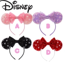 Disney 4Pcs Mouse Ear Headbands, Pearl Trim Glitter Sequin Bow Hair Hoop Set For Theme Park, Holiday & Cosplay Event - Multicolor - View 4
