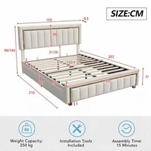 5FT Double Bed, Ottoman Bed With Hydraulic Storage & Headboard - Beige King - View 10