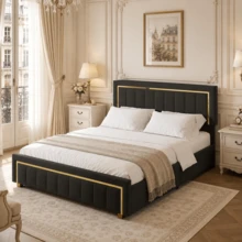 4ft6 Double Bed, Ottoman Bed With Hydraulic Storage & Headboard - Black Double - View 8