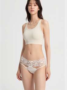 Mystèrelle 3pcs Floral Lace Waistband T-Back Panties With Bow Decor Spaghetti Strap Women's Underwear - Multicolor - View 3