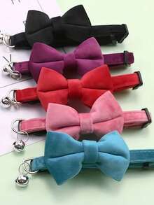 1pc Fashionable Adjustable Pet Collar, Multi-Color, With Bell And Bow Tie - Suitable For Cats And Small Dogs - Multicolor - View 4