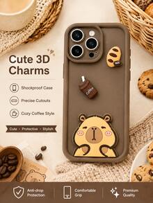 可愛棕熊咖啡麵包 3D 裝飾手機殼，奶咖風個性化保護殼，適用於 iPhone 18 Pro Max/18 Pro/17/16/15/14/13/12/11/Pro/Pro Max/X/XR/XS/XS Max/7/8/Plus，兼容 /Honor - 卡其色 - 查看 3