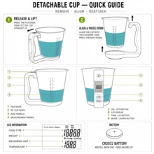 2026新款三合一數位量杯秤，可稱重、量體積與測溫，600ml/20oz，1-1000g高精度，6種單位，ABS手柄，螺絲固定電池蓋，附螺絲起子，可拆卸可清洗聚碳酸酯量杯，適合烘焙 - 600毫升 - 查看 12