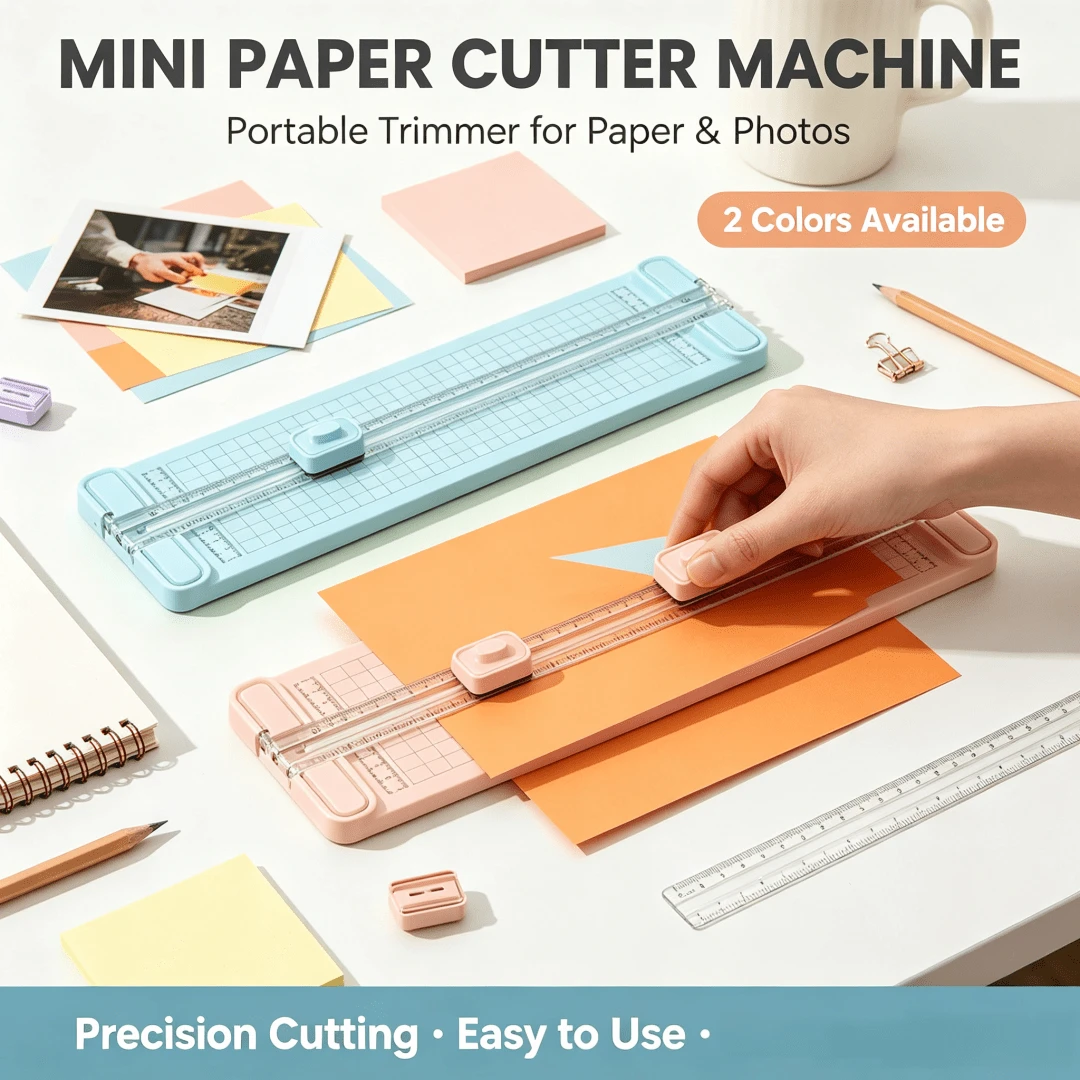 1 Set 4-In-1 Portable Paper Cutter, Plastic Precision Grid Paper Trimmer, Smooth Cutting Tool For Students, Scrapbooking, Photos, Documents, Crafts, Office, Back To School - Sets - View 1