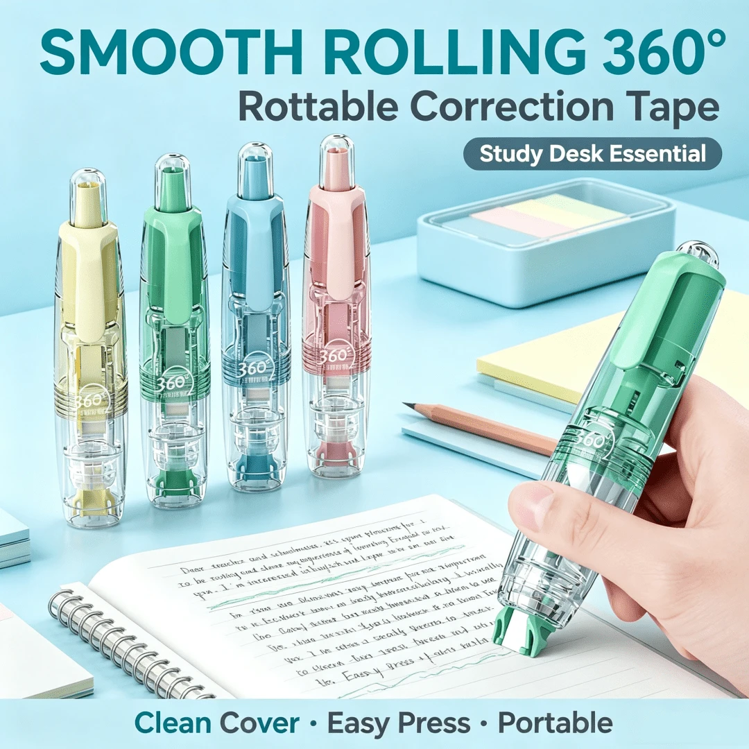 [Premium Correction Tape] 2pcs Premium White Correction Tape + Refill, Retractable Elegant Design, Suitable For Office And School Supplies - Fast, Clean, Easy To Use, Economical And Cute - A - View 1