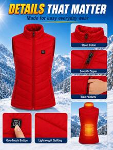 Women's Heated Vest, 2 Heating Zones, Warm Vest, Unisex, Heated Vest, Heated Jacket, Warm Clothing, Outdoor Camping (Power Bank Not Included) - Red - View 4