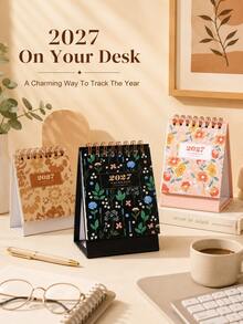 2027 Floral Paper Desktop Calendar, Spiral Bound Vertical Desk Calendar With Decorative Cover, Compact Date Planner, Suitable For Home Office, Desk, Bedside Table, Bookshelf Decoration, Christmas Daily Organization - One Size - View 4