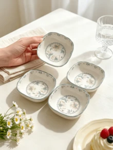 2/4pcs Floral Ceramic Square Appetizer Plates 4-Inch, Home Kitchen Small Dishes, Dessert Plates, Ketchup Saucers, BBQ Condiment Trays, Dipping Sauce Bowls, Family Dining Condiment Plates, Restaurant Side Dish Tableware - Multicolor - View 13